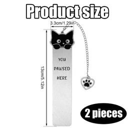 2pcs Cute Cat Bookmark with Heart Pendant, Funny Zinc Alloy Metal Magnetic Kitten Pet Animals Book Mark Accessories Supplies for Women Teachers Students Reading Lovers Gifts