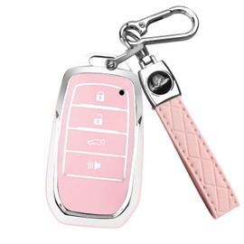 QBUC for Toyota Key Fob Cover with Keychain for Toyota Key fob case Fit for 2019-2024 Venza, RAV4 Prime, Land Cruiser, Fortuner, Grand Highlander, Corolla Cross, Hilux (S-Pink)