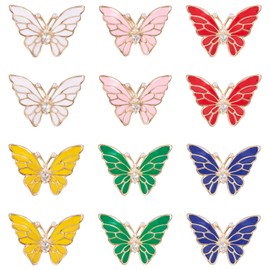 Pandahall 12Pcs Rhinestone Butterfly Brooch Pin Cute Crystal Glitter Imitation Pearl Insects Brooches Alloy Enamel Cartoon Animals Lapel Badges Metal Brooch Pins for DIY Clothes Backpack Hats Craft