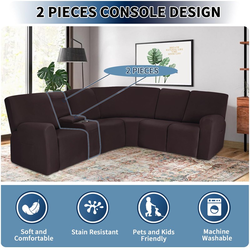 PureFit Recliner Console Cover for Reclining Couch Covers, Super Stretch
