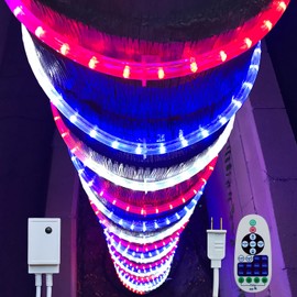 Russell Decor LED Rope Lights Red white Blue Patriotic Lights with 10-Level Dimmable Remote Control Decoration for 4th of July Christmas outdoor living Lights (200 feet)