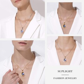 Suplight Gemini Constellation Necklace, Horoscope Pendant Astrology Necklace, Celestial Star Sign Jewelry, Birth Sign Charms, Gold Filled Zodiac Necklace Gemini, Crescent Moon Necklaces for Women