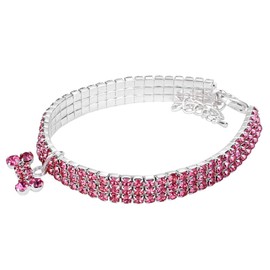 Rhinestone Dog Collar with Bone Pendant for Doggie Puppy Cat Small Pet - Pink