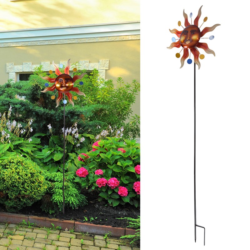 Sun Windmill Iron Weather Resistant Decorative Flower Wind Spinner with