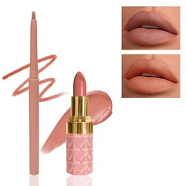 Velvet Matte Lipstick And Lip Liner Set-2Pcs Lip Stick with Matching Smooth Lipliner Makeup Set, Long-Lasting Non-Stick Cup Quick-drying Lip Gloss Not Fade Waterproof Lipgloss Gift Set for Women - N01