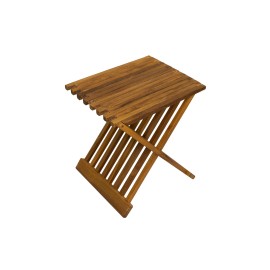 Nordic Style Oiled Teak Folding Stool with Horizontal Slats BROWN