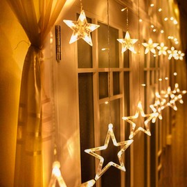 Avoalre 2M Star Curtain Lights 12 Stars 138 LEDs Warm White Star Window Lights with 8 Modes IP44 Waterproof Christmas Curtain Fairy Lights for Home Garden Christmas Wedding Party Holiday
