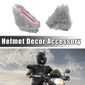 ACROPIX 1 Pair Universal Bicycle Motorcycle Self Adhesive Plush Cat Ears Shape for Helmet Decor Accessory Light Gray Pink