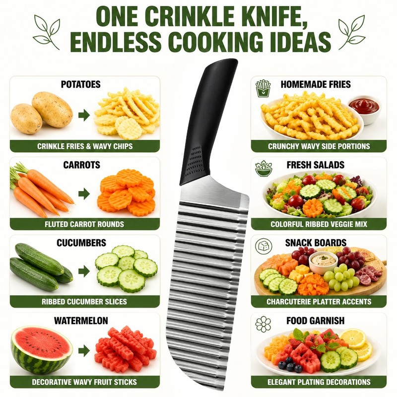 FATUXZ Stainless Steel Crinkle Cutter, Wavy Potato Slicer Wave Chopper
