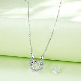 Hifeeled Horse and Girls' Necklace Women's 925 Sterling Silver Necklace with Horseshoe Pendant for Women Original Jewellery Gifts, Sterling Silver, Cubic Zirconia