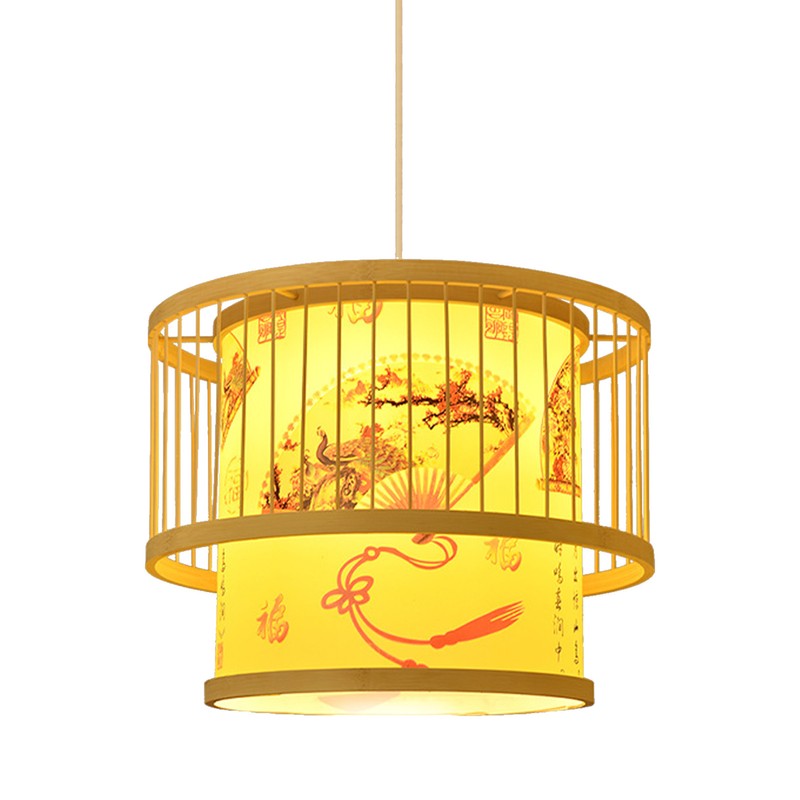 Chinese Style Bamboo Chandelier Patterned Bamboo Art Pendant Lamp Shade