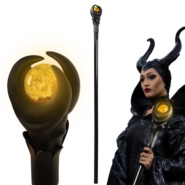 AENEY 51inch Maleficent Staff Deluxe Evil Wizard Wand With Green/Orange Light LED Witch Wand Halloween Masquerade Prop - Orange Light