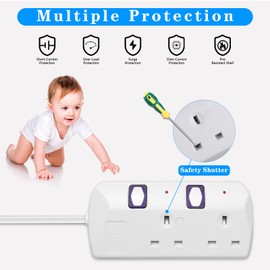 Extension Lead with Individual Switches 3 Metre Heavy Duty Extension Cord, 13A Fused UK Plug, Wall Mountable Power Stripp, 2 Way Plug Sockets