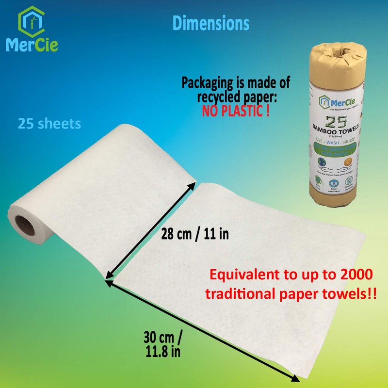 MerCie Washable Bamboo Kitchen Roll | 25 Reusable Sheets 28