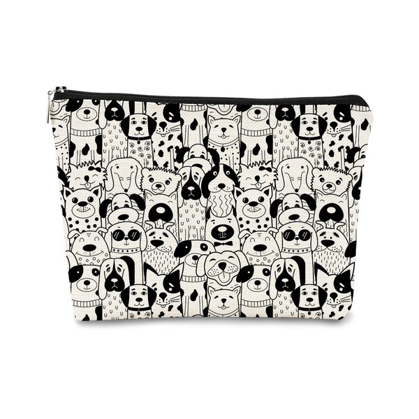 Black and White Dogs Makeup Bag,Cute Cartoon Puppy Dog Cosmetic Bag Best Gift Idea for Dog Lovers Teen Girls Women,Birthday Christmas Valentine's Day Gifts for Dog Moms Teen Girls Daughter Sister