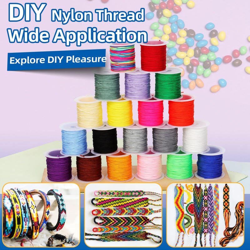 Glarks 20 Rolls Nylon String for Bracelets, 440 Yards Chinese