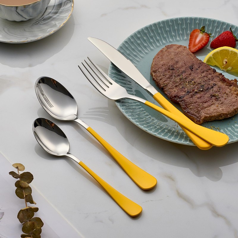 Onlycooker 20-Piece Yellow Silverware Set 18/0 Stainless Steel Flatware Yellow