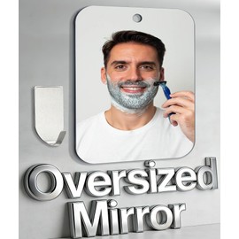 Shower Mirror Fogless for Shaving, (Larger 10 x 8 Inch) Shatterproof Anti Fog Shaving Mirrors Holder NO-Drilling, No Fog Free Waterproof, Small Wall Mounted Bathroom Accessories Hanging Camping Men