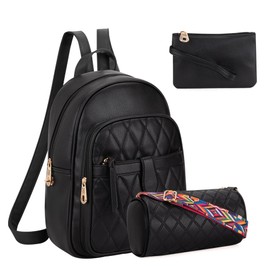 Montana West 3Pcs Anti Theft Backpack Purse for Women Quilted Backpack Set MWC3-178BK
