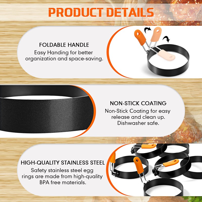 Patelai 6 Pcs Professional Egg Ring Pancake Ring Set Stainless