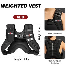 Weighted Vest, 6lbs/8lbs/12lbs/16lbs/20lbs/25lbs/30lbs Weights Vest for Women Men with Reflective Stripe for Workout, Strength Training, Running, Walking (6LB)