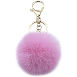 Unpafcxddyig Faux Rabbit Fur Ball Pom Pom Keychain for Car Key Ring Phone Handbag Charm Tote Pendant,pink pink