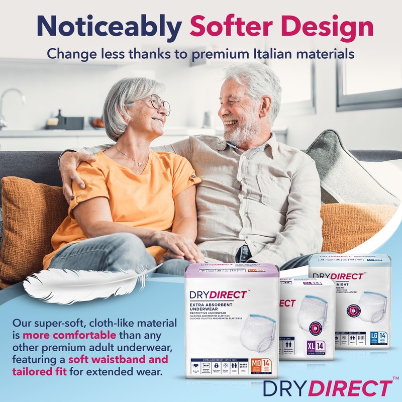 Dry Direct Extra Protective Underwear, Soft Cloth-Like Adult Diapers, All