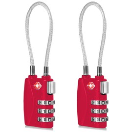 CFMOUR TSA Locks - 1, 2, 3, 4, 5, 6 Pack 3-Dial Travel Cable Combination Security Padlock for Suitcase Luggage Case Bag Code Lock - Red (Pack of 2)