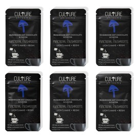 Culture Mushrooms Mushroom Hot Chocolate Mix, Single Serve, 6 Count, 5g of Protein, 52 Calories, Lion's Mane, Reishi, Mental Focus and Clarity