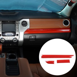 YUECHI Car Center Console Co-Pilot Instrument Panel Decorative Cover Compatible with Toyota Tundra 2014-2021 Center Console Instrument Decorative Strip Accessories (Red Central Control Trim)