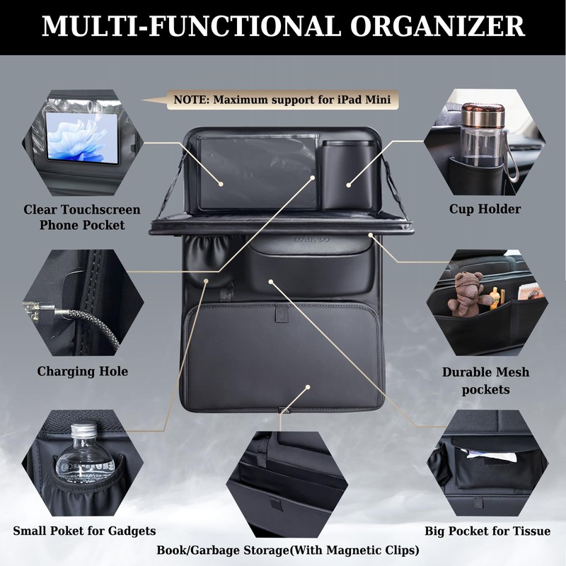 Coverado Backseat Car Organizer, Nappa Leather Car Seat Organizer with