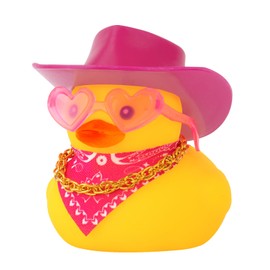 wonuu Car Rubber Cowboy Duck, Yellow Ducks Decoration Dashboard with Cowboy Hat Necklace Sunglasses, Rose Red