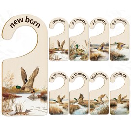 Whaline 8Pcs Baby Closet Size Dividers - Watercolor Mallard Duck Hanging Wood Organizer for Newborn to 24 Months - Thicken Wardrobe Organizer