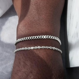 Silver Bracelets for Men 2pcs Men's Bracelets Set Pulseras Para Hombres Cuban Link Bracelets Charm Bracelet Mens Jewelry Gift