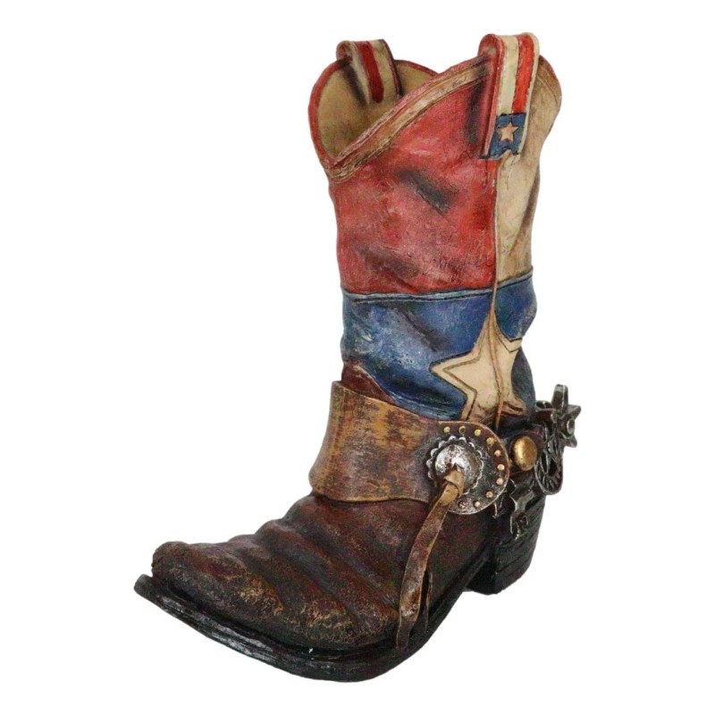 Rustic Western Star Texas Patriot Flag Cowboy Boot With Spur