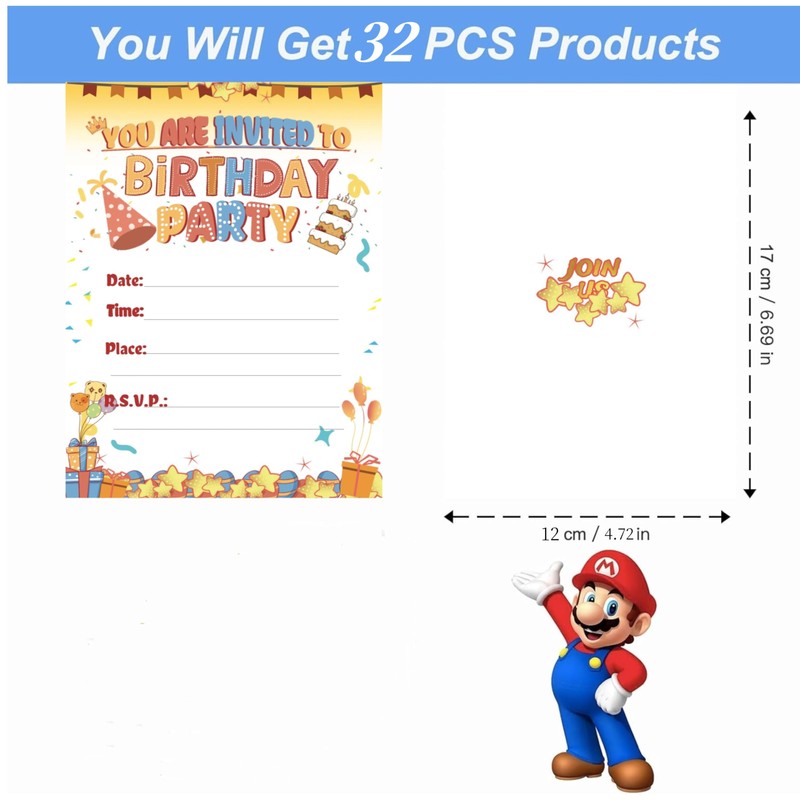 32 Birthday Invitation Cards,Uniquely Designed Birthday Cards for Children,Men, Women