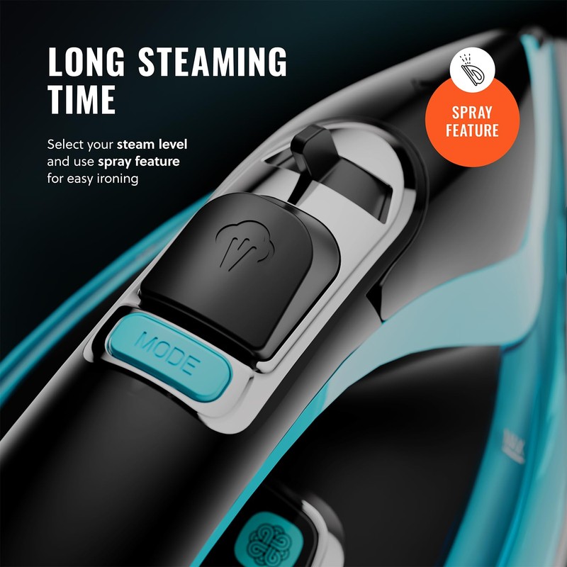 PurSteam SteamTech Elite 1750W Steam Iron, Digital Temp Control &