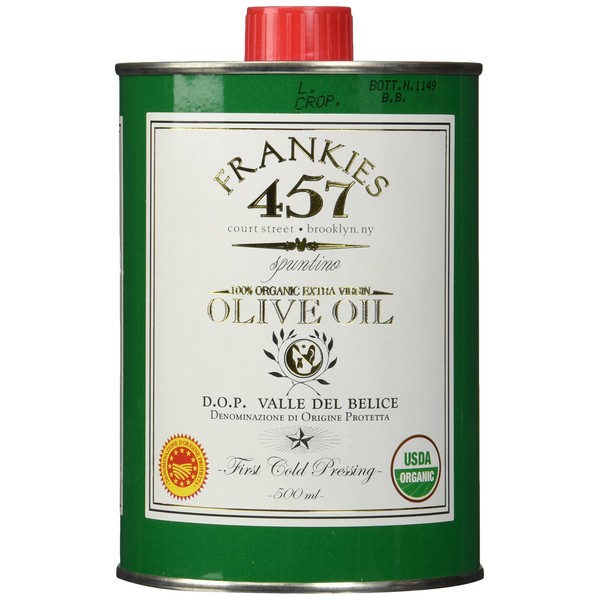 Frankies 16.9 Fluid Ounce Can | Real Sicilian Extra Virgin Olive Oil (EVOO) | | Nocellara del Belice Olives | Organic & Kosher | USDA Certified