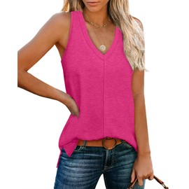 Hot Pink Tops for Women Tank Tops Loose Fit Tops Dressy Casual Clothing Trendy 2025 Summer Outfits Western Shirts L