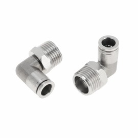 RATCHROLL Push to Connect Air Fittings 3/8" 90 Degree Air Line Quick Joint 304 Stainless Steel 1/2"BSPT 2 Pcs Silver Tone