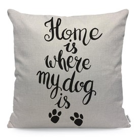 WONDERTIFY Home Is Where My Dog Is Cushion Cover Pet Quote Footprint Throw Pillow Covers Cushion Case For Couch Home Decor Black White 45X45 Cm