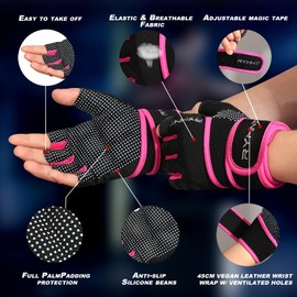 RYMNT Workout Gloves with Weight Lifting Wrist Wrap,Vented Cushioned Palm & Extra Grip for Men Women Gym,Weightlifting,Crossfit Training,Fitness,Exercise,WODs,Pullups.Pink-Medium