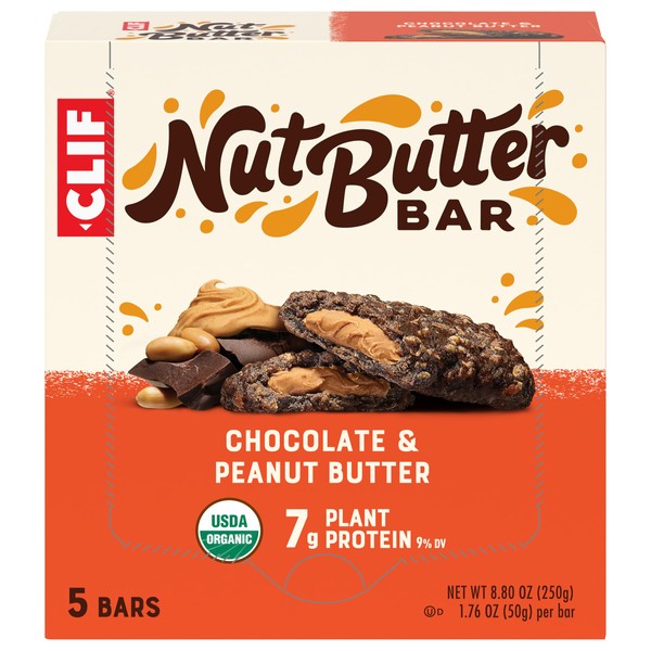 CLIF Nut Butter Bar - Chocolate Peanut Butter - Filled Energy Bars - Non-GMO - USDA Organic - Plant-Based - Low Glycemic - 1.76 oz. (5 Pack)