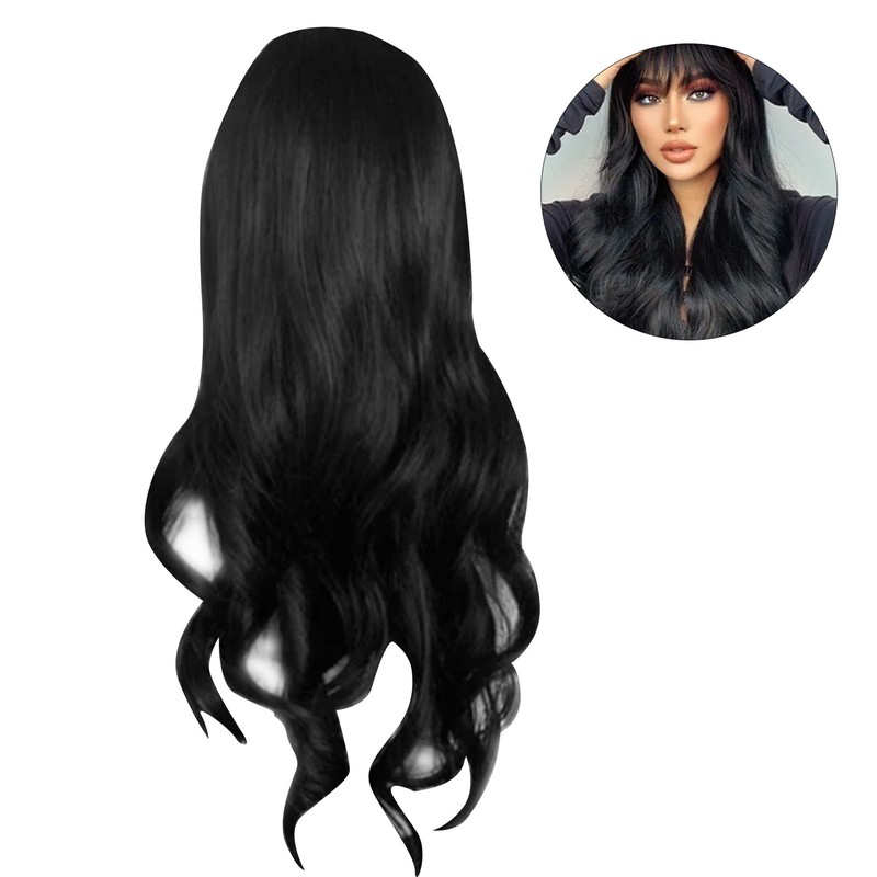 Long Curly Wavy Wig with Bangs Women Fashionable Synthetic Heat