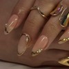 24Pcs Gold French Tip Press on Nails Medium Almond Fake