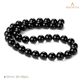 BEADNOVA Black Onyx Agate Beads Natural Crystal Beads Stone Gemstone Round Loose Energy Healing with Crystal Stretch Cord for Jewelry Making (10mm, 36-38pcs)