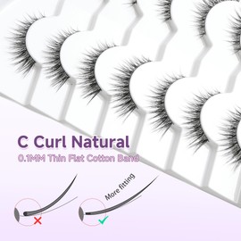 Lashes False Eyelashes Natural Cat Eye Lashes 14mm Wispy Eyelashes with Thin Band 3D Volume False Lashes Soft Strip Lashes Pack C Curl Natural Eyelashes Fake Lashes 7 Pair EVENTILL