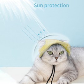 Pet Hat with Ear Holes Sunscreen Cap, Adjustable String Dog Cat Summer Sun Hat,Cat Dog Bucket Hat for Birthday Party Costume Decoration Outdoor Hiking (Yellow, Large)
