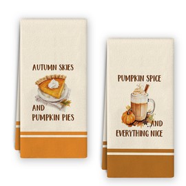Bnzolyoia Fall Kitchen Towels Set - Pumpkin Pies Spice Baking Gifts, Pastry Chef Hostess Gifts, Funny Fall Autumn Decorative Hand Towels Dish Towels for Kitchen, 16x24 Inch, Set of 2