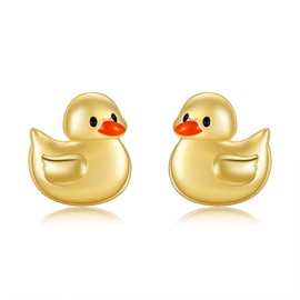 18K Gold Plated Duck Earrings Sterling Silver Cute Yellow Duck Stud Earrings for Women Animal Jewelry for Ducks Lovers